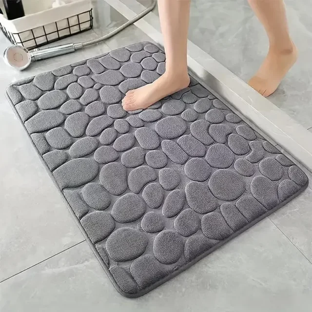 3D Non Slip Bathroom Mat Cobblestone Embossed Bath Mats Absorbent Doormat