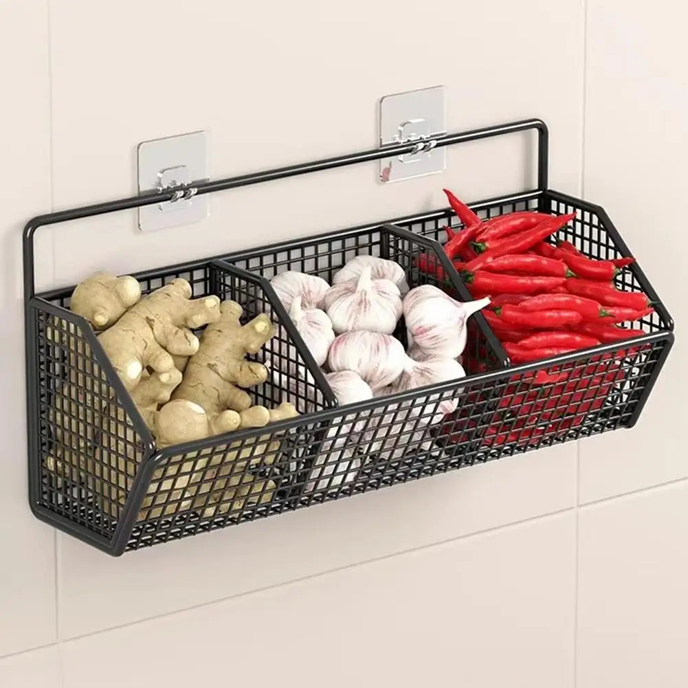 Wall - mounted Kitchen Storage Basket Perforation - free Iron Partition Storage Rack for Kitchen Ingredients Sorting Storage Basket - image 3