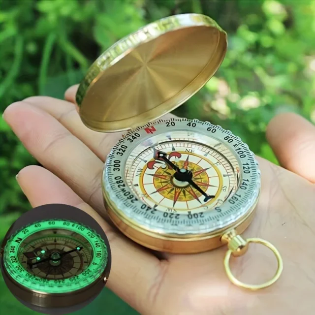 Glow Dark Copper Survival Compass Outdoor Camping Hiking Portable