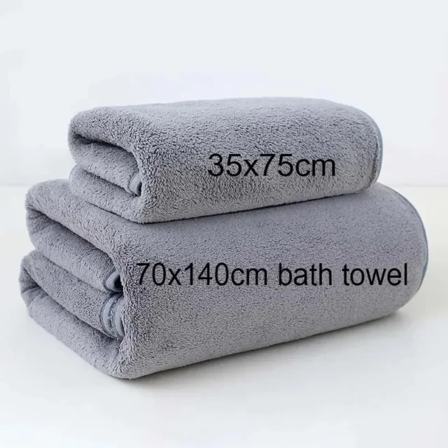 Grey Pink Solid Color Coral Fleece Thickened Towel Set Soft Absorbent