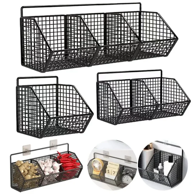 Wall - mounted Kitchen Storage Basket Perforation - free Iron Partition Storage Rack for Kitchen Ingredients Sorting Storage Basket
