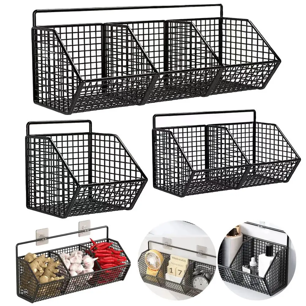 Wall - mounted Kitchen Storage Basket Perforation - free Iron Partition Storage Rack for Kitchen Ingredients Sorting Storage Basket