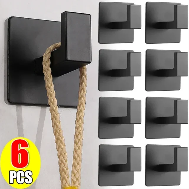 1/6Pcs Strong Self - Adhesive Wall Hooks Keys Bag Shower Robe Hanging Holder Clothes Coat Hanger Towel Rack Kitchen Bathroom Hook