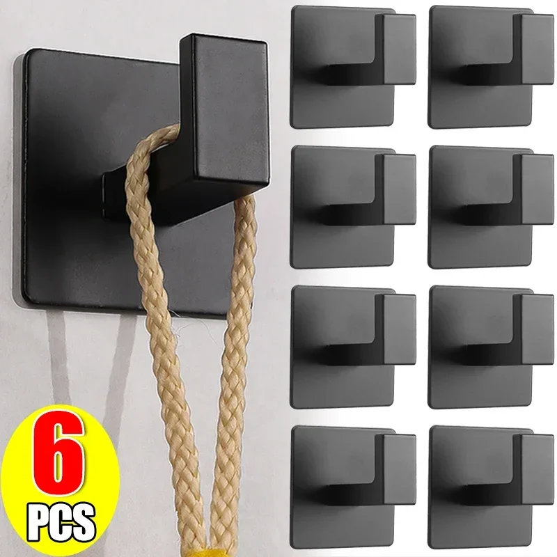 1/6Pcs Strong Self - Adhesive Wall Hooks Keys Bag Shower Robe Hanging Holder Clothes Coat Hanger Towel Rack Kitchen Bathroom Hook