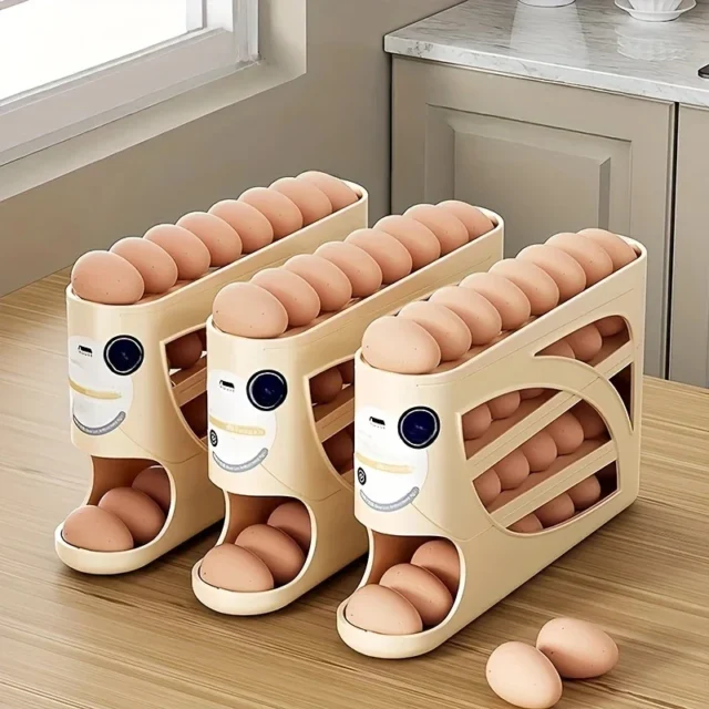 3 - Tier Rolling Egg Storage Container for Refrigerator Holds 24 Eggs Organizer Rack Large Capacity Kitchen & Fridge Storage Box