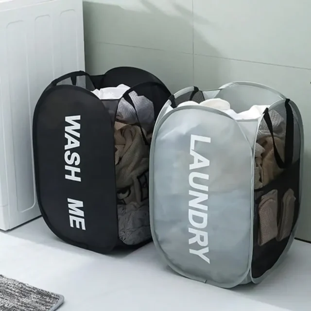Portable Mesh Pop Up Laundry Hamper Wide Opening Breathable Collapsible Space - Saving Laundry Basket Dorm Travel Bathroom Items