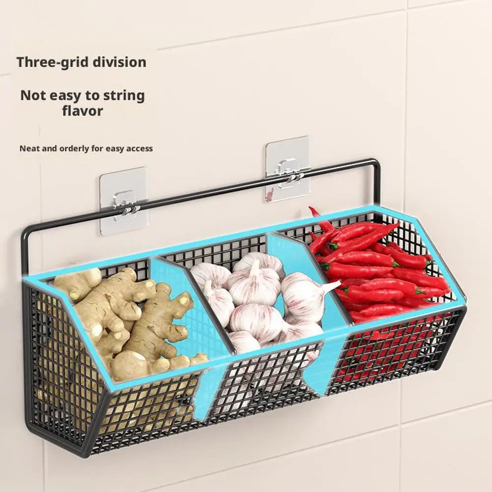 Wall - mounted Kitchen Storage Basket Perforation - free Iron Partition Storage Rack for Kitchen Ingredients Sorting Storage Basket - image 4