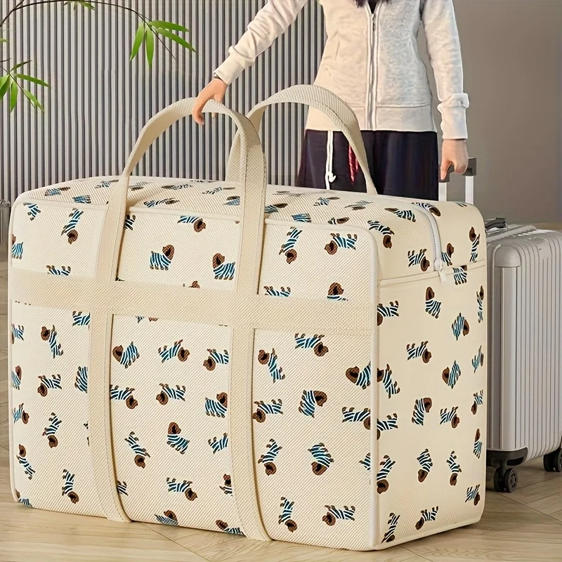 1pc Foldable Luggage Organizer Bag with Cute Puppy Pattern - Large Capacity Space - Saving Travel Storage Bag - Durable Polyester bag