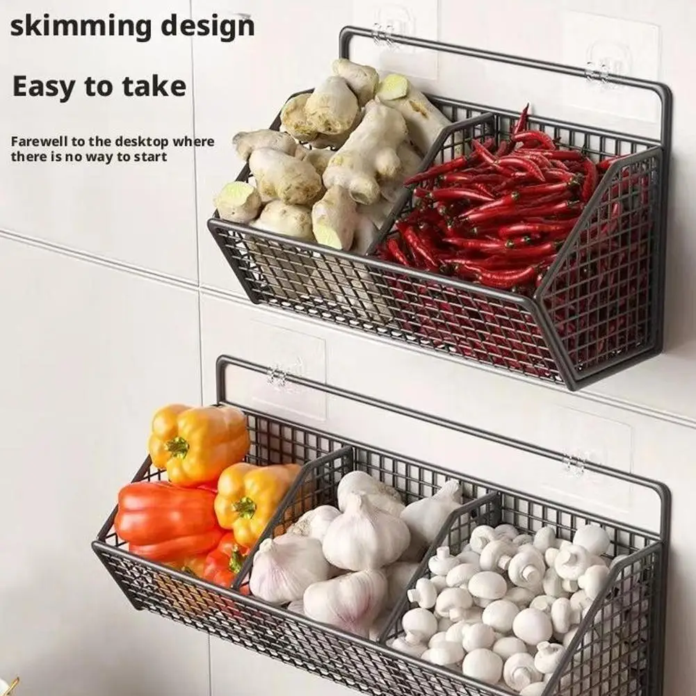 Wall - mounted Kitchen Storage Basket Perforation - free Iron Partition Storage Rack for Kitchen Ingredients Sorting Storage Basket - image 2