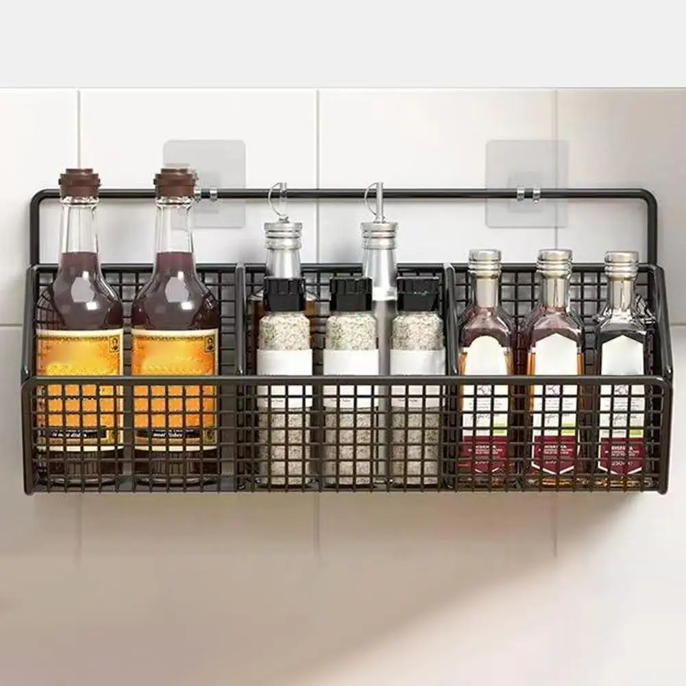 Wall - mounted Kitchen Storage Basket Perforation - free Iron Partition Storage Rack for Kitchen Ingredients Sorting Storage Basket - image 6
