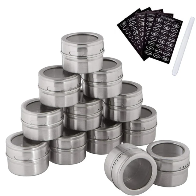 Lmetjma Magnetic Spice Jars Set Labels Chalkboard Pen Stainless