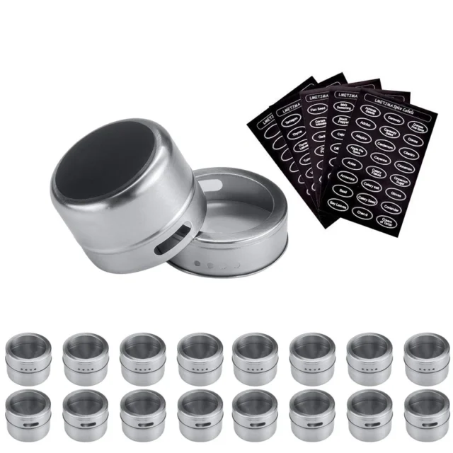 Lmetjma Magnetic Spice Jar Set Stickers Stainless Steel Tins Storage
