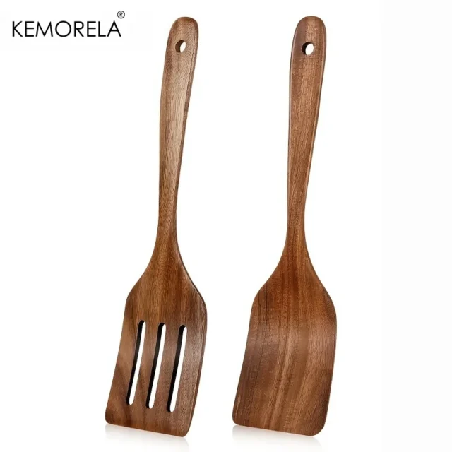 Wooden Cooking Spatula Set Natural Baking Flipping Stirring Non Scratch