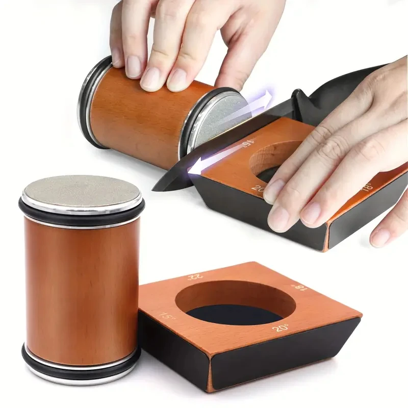 Wooden【4 Angle】Rolling Knife Sharpener Kit Straight Edge Roller Sharpening with