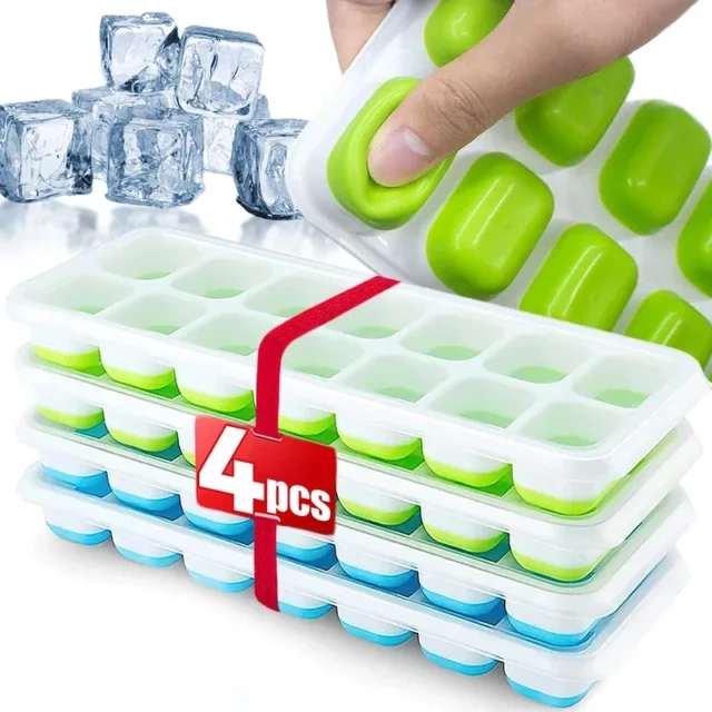 Silicone Square Ice Cube Mold Lid 14 Compartments Easy to