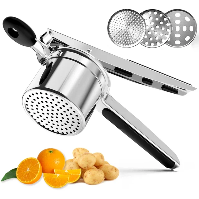 Stainless Steel Potato Ricer Silicone Handle Replaceable Chassis Mashers