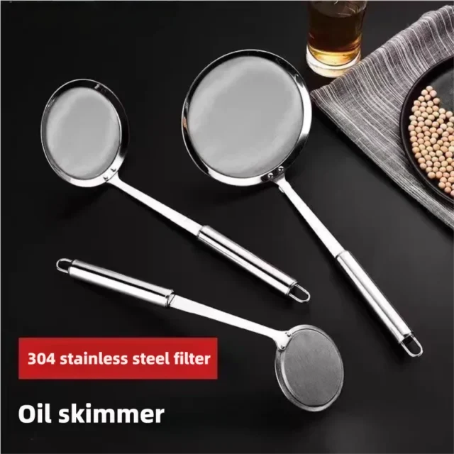 Filter Scoop Stainless Steel Fat Skimmer Spoon Fine Mesh Strainer Food