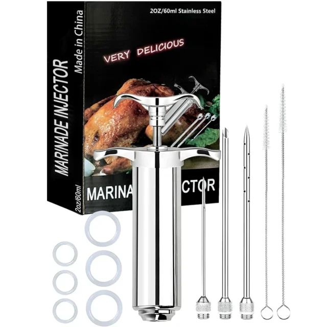 Lmetjma 2 Oz Meat Injector Syringe Kit 3 Marinade Needles