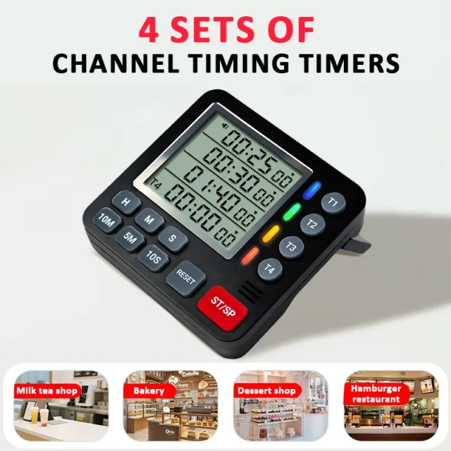 4 Channels Digital Kitchen Timer Large Lcd Display Count Up/Down Home