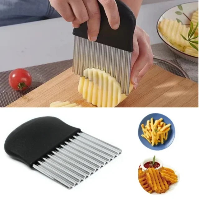 Stainless Steel Potato Chip Slicer Dough Vegetable Fruit Crinkle Wavy Kitchen