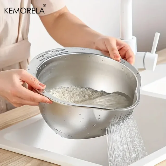 Rice Washer Strainer Bowl Stainless Steel 304 Washing Sieve Colander Fruit