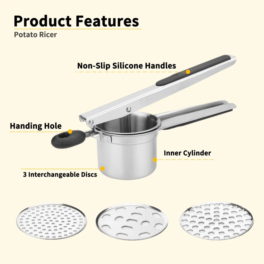 Stainless Steel Potato Ricer Silicone Handle Replaceable Chassis Mashers – product image 4