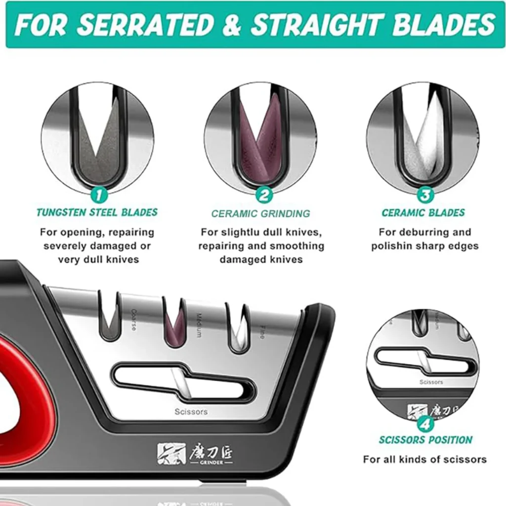Four One Kitchen Sharpener Restores Serrated Blade Knives and Scissors – product image 3